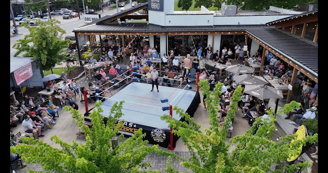 Deep South Wrestling fans gathered around a ring